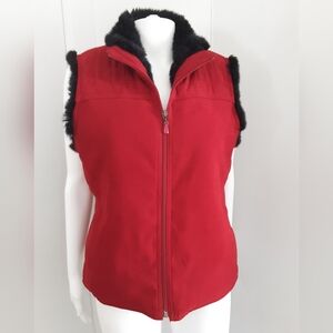 KORET Red Faux Suede | Black Faux Fur Pockets Front Zip Vest Sz MP - Vtg 90's
